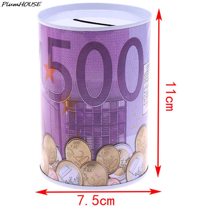 Hot! 1pc Euro Dollar Metal Cylinder Box Home Decoration Bank Saving Money Tin Piggy Bank Child Gifts
