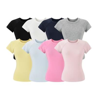 Summer Crew Neck Short Sleeve T-Shirt Women's New Fashion Slim Sports Versatile Top