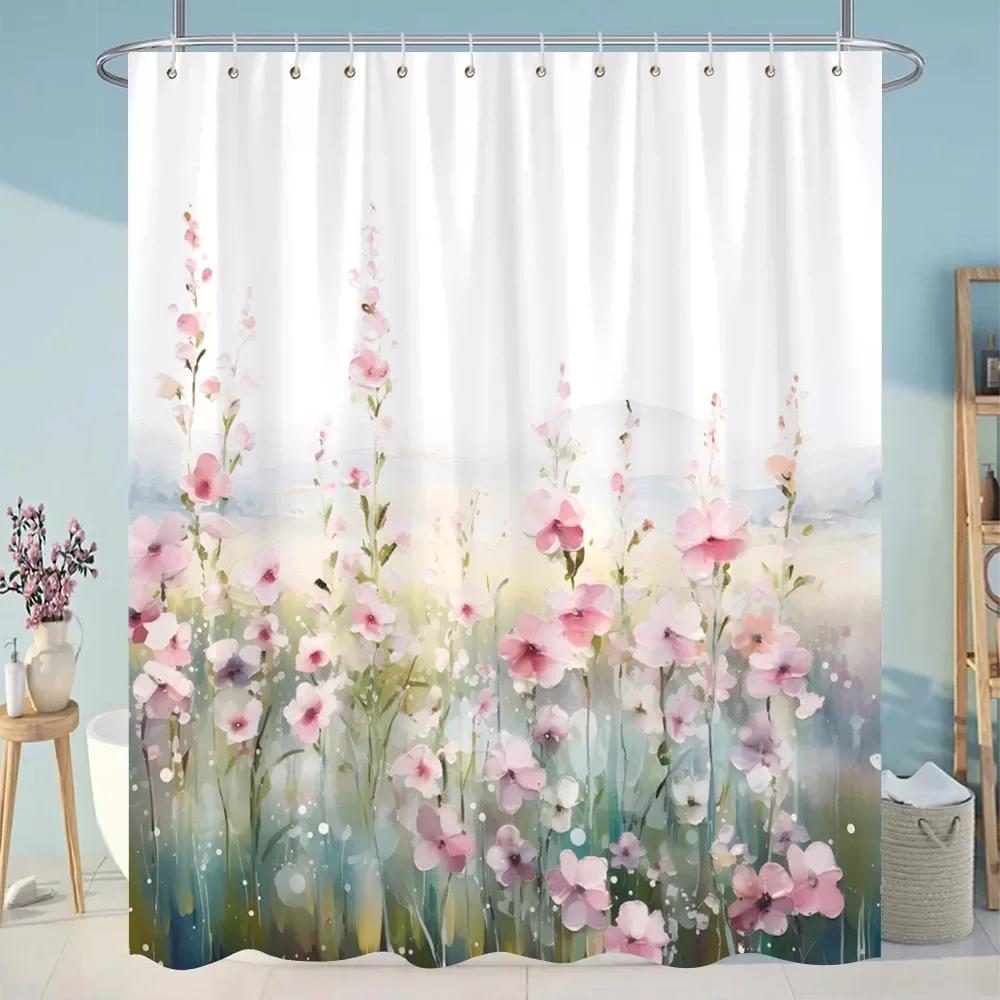Botanical Floral Bathroom Curtains Tropical Green Leaf Butterfly Nature Landscape Polyester Fabric Shower Curtain Bathroom Decor
