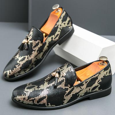 Black Green Tassel Formal Loafers Men Comfortable Snake Pattern Leather For Male Flat Casual Bussiness Shoes Zapatillas Hombre