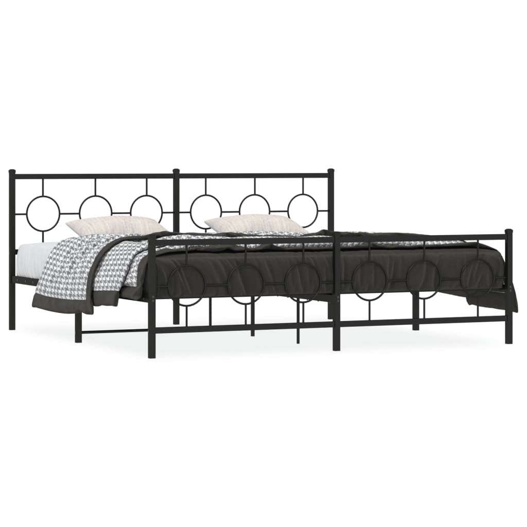 Metal Bed Frame with Headboard and Footboard Black 200x200 Cm