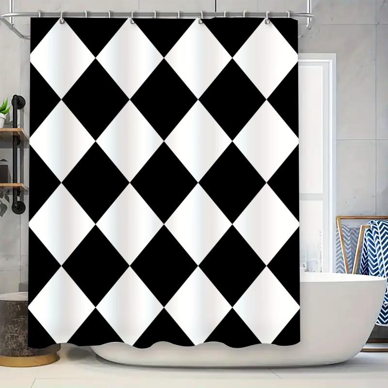 

Black White Checkered Shower Curtain Waterproof Bathroom Decor Large Size 3D Printed Modern Design Washable Home Decoration W60H190(CM)-1 Pcs