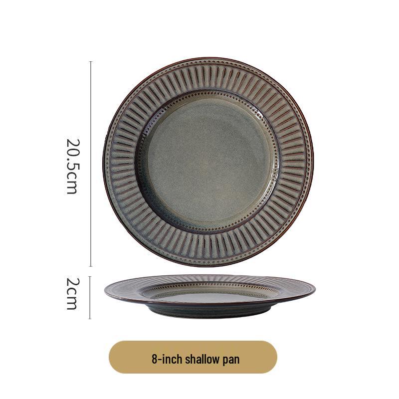 Nordic Vertical Stripe Embossed Ceramic Dining Set: Bowls, Plates, Dishes, Coffee Cup & Saucer, Fish Plate for Western Cuisine.