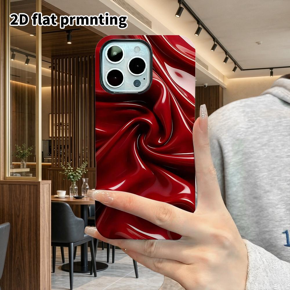 Phone Case: 2D Flat Design Suitable for iPhone 18 17 16 15 14 13 Pro Film Protective Case, Couple Style, Wine Red Satin, Christmas and Halloween Gift