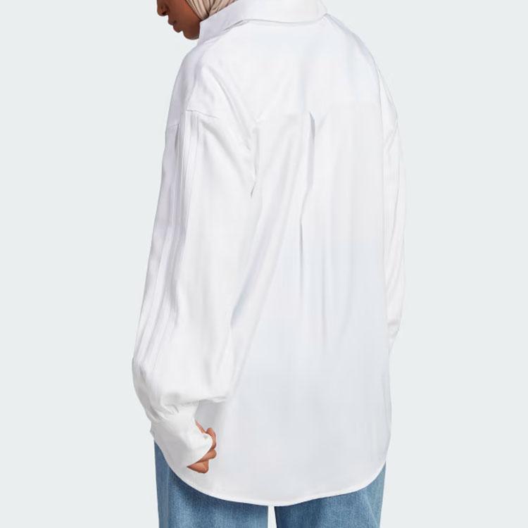Adidas Originals Trefoil 3-Stripes Oversized Long Sleeve Shirt Women Tops White IR9790