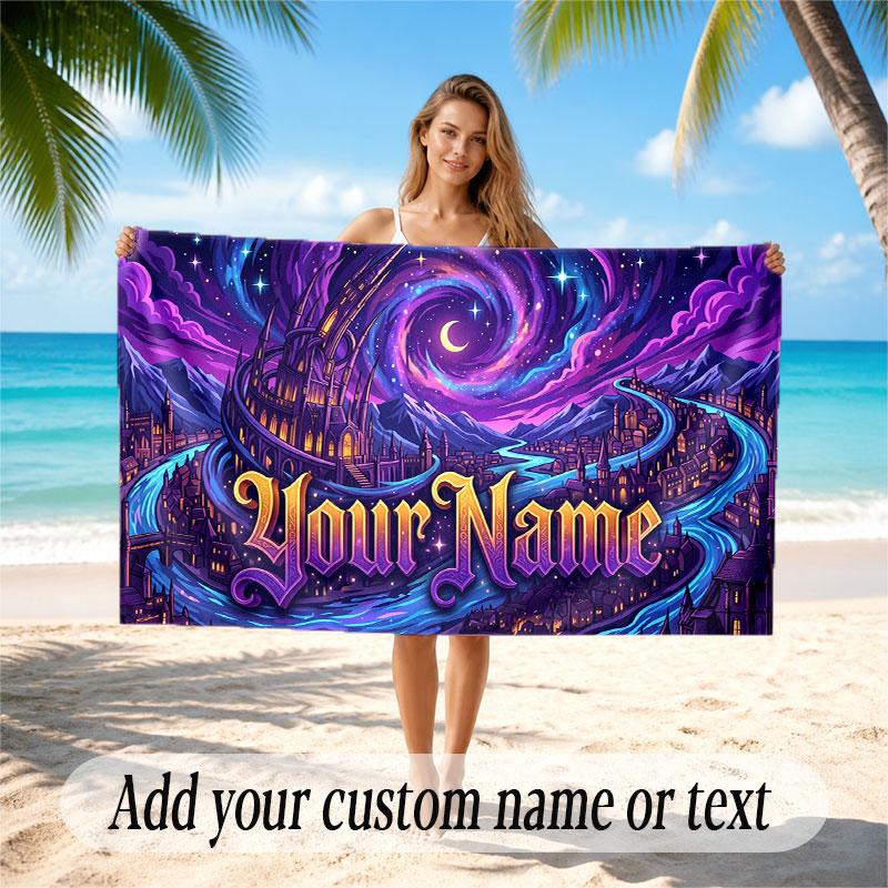 Space Cosmic Theme Soft Beach Towel Personalized Custom Name Text Towel Portable for Beach Pool Travel