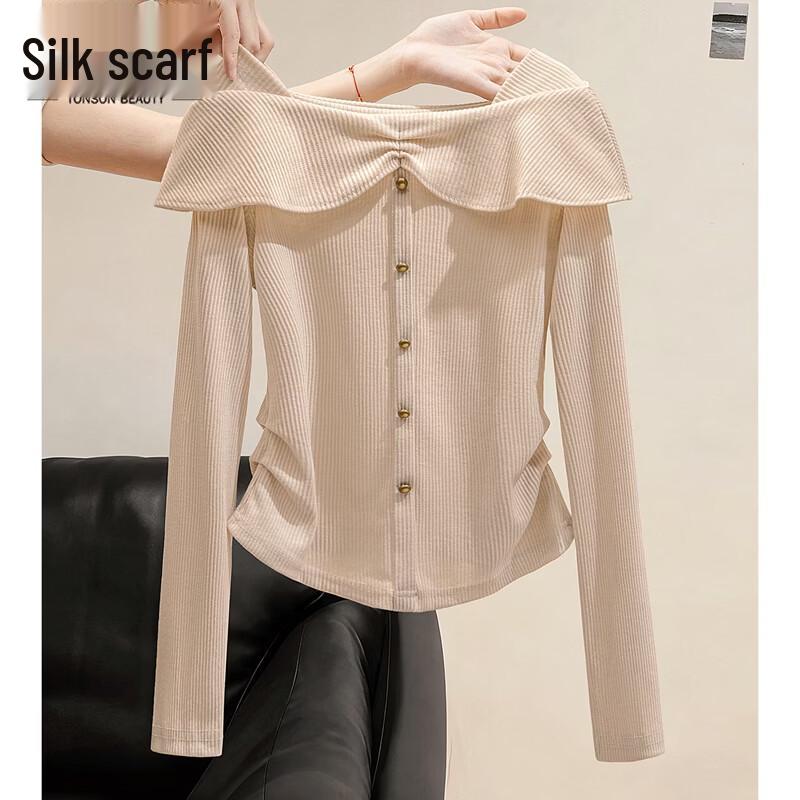 Elegant Slim Fit Solid Long-Sleeve Pullover Top M