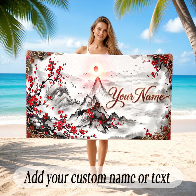 Floral Garden Theme Soft Beach Towel Personalized Custom Name Text Towel Portable for Beach Pool Travel