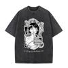 Japanese Anime Serial Experiments Lain Vintage Washed T Shirt Manga Iwakura Girl Sci Fi T-shirts Men 100% Cotton Casual T Shirt