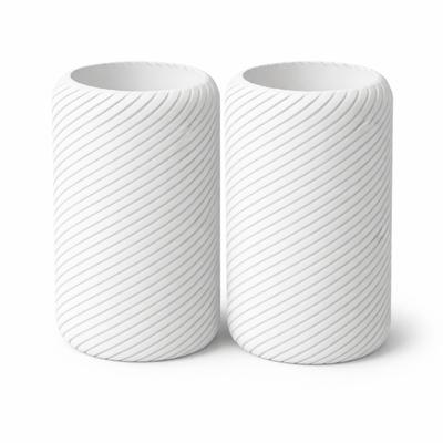 White Tealight Candle Holders, Set of 2, Grooved Japandi
