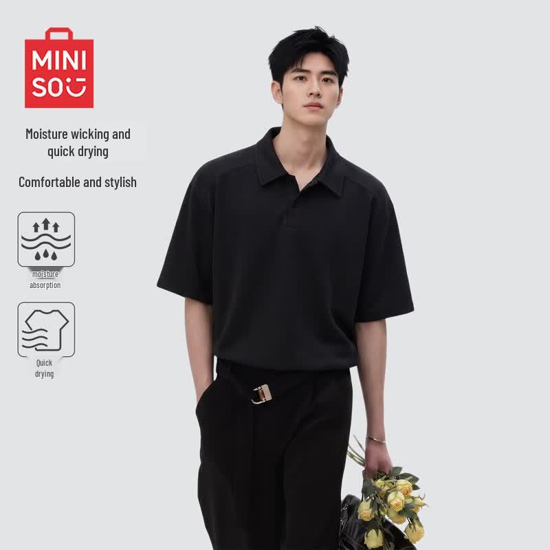 MINISO Men's Spliced Quick-Dry Short-Sleeve Polo Shirt