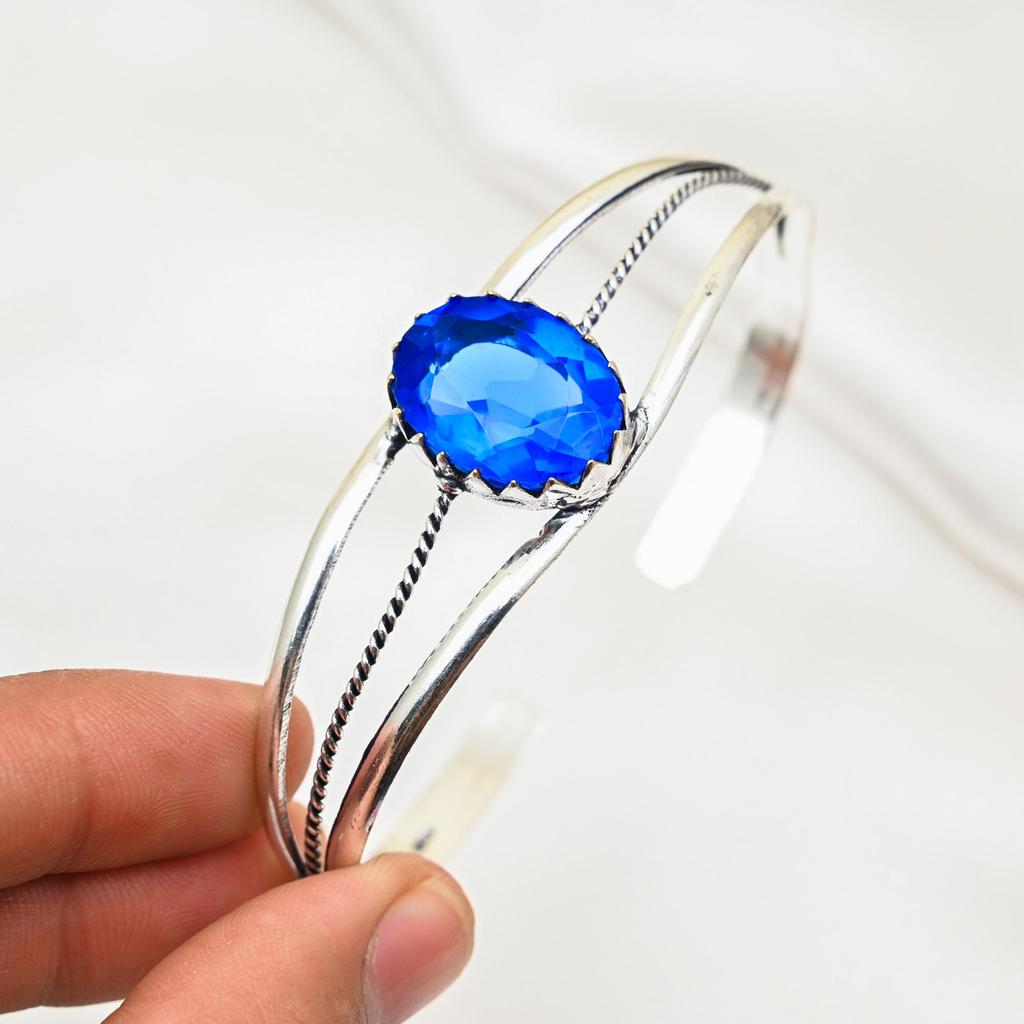 Tanzanite Gemstone Cuff Bracelet, 925 Sterling Silver Bangle, Handmade Cuff Bracelet Adjustable Bangle, For Gifts Engagement Jewelry