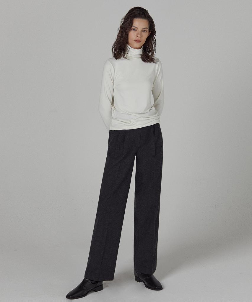 A.RIFF Two-Pintuck Wool Slacks - Charcoal