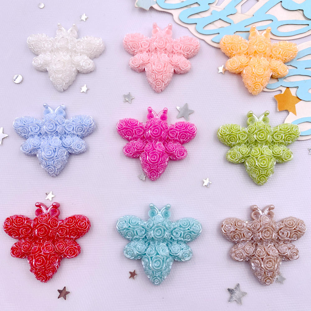 10PCS Mix Colorful Resin Cartoon Rose Bee Figurines Flat back Stone DIY Wedding Bow Decor Scrapbook Christmas Accessories Crafts