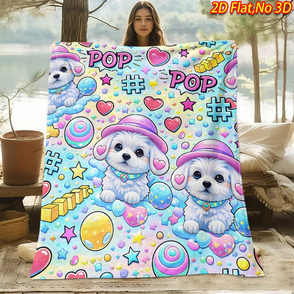 1pc 1pcs Adorable Bubble Dog Print Blanket Suitable for All Seasons, Soft Flannel Bedspread with Quilted Suitable for Sofa & Bed Cover, Machine Washab
