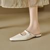 Fashion 2025 New Summer Women Mules Genuine Leather Women Shoes Square Toe Chunky Heel Shoes Cover Toe Slingback Sandals Slippers