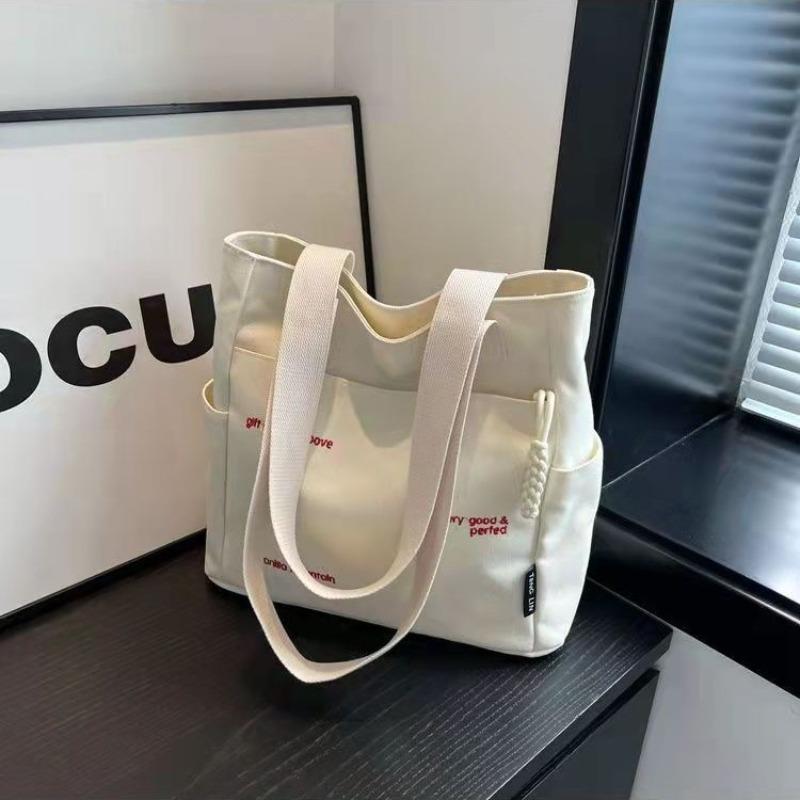 New Women's Canvas Tote Bag Ins Versatile Large Capacity Shoulder Handbag Student School Book Bag Daily Commute Casual Reusable Cloth Bag