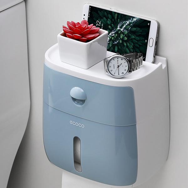 

Водонепроницаемый креативный держатель для туалетной бумаги, настенный многофункциональный лоток для туалетной бумаги, двухслойный портативный контейнер для хранения салфеток, аксессуары для ванной комнаты синий