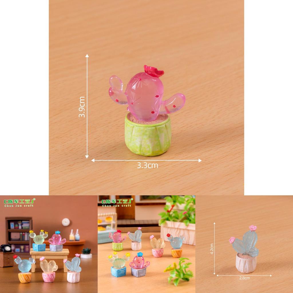 Glow In The Dark Miniature Cactus Resin Figurine Creative Desktop Decoration