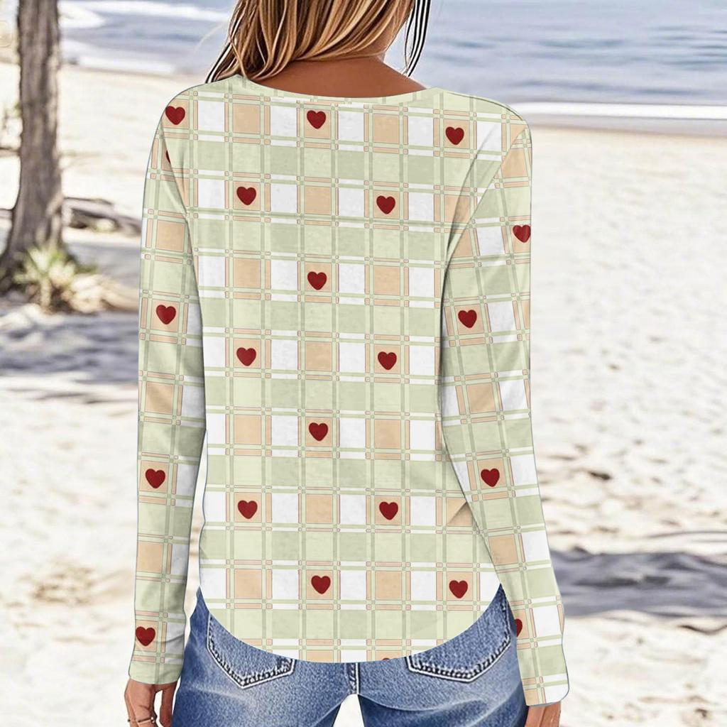 Women's Casual Long,sleeved Valentine's Day Printed Round Neck Top