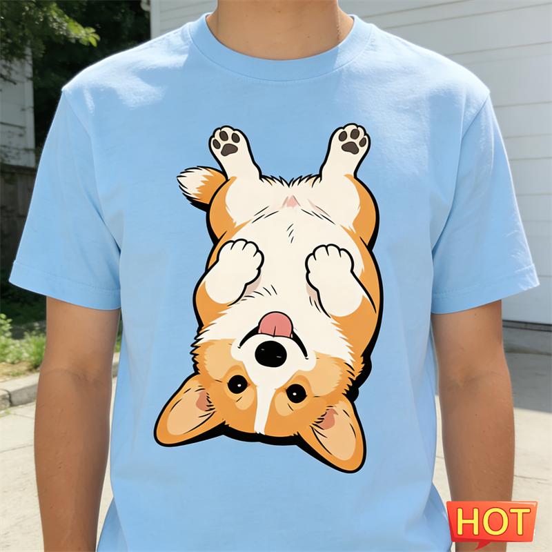 Funny Corgi Graphic Summer T Shirts For Men Fashion Cute Dog 3D Printed Crew Neck Tshirts Loose Streetwear Short Sleeve Tees