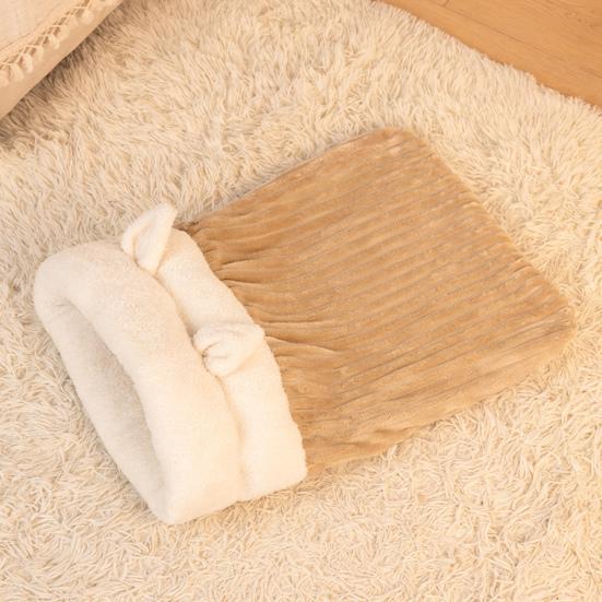 Winter Cat Sleeping Bag Warm Plush Cat Sack with Cute Ears Cozy Cats Cave Bed Pet Hideaway Tunnel Calming Bed for Puppies Kittens Small Pets