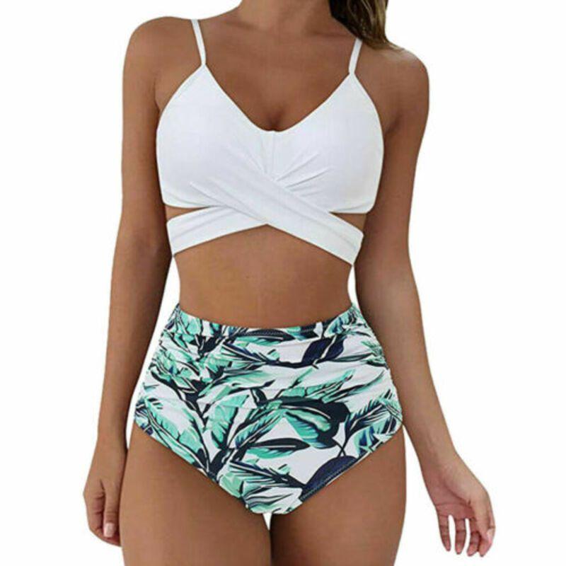 

Bikini Women Swimwear Swimsuit Bathing Suit High Waist Sexy Cross Beach Body White,S