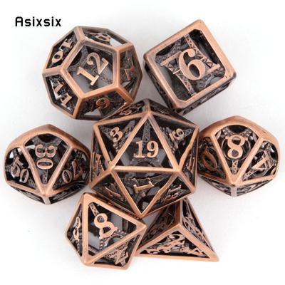 Jeu de dés polyédriques en métal creux, tour en cuivre, 7 pièces, adapté au jeu de rôle RPG, jeu de société, jeu de cartes