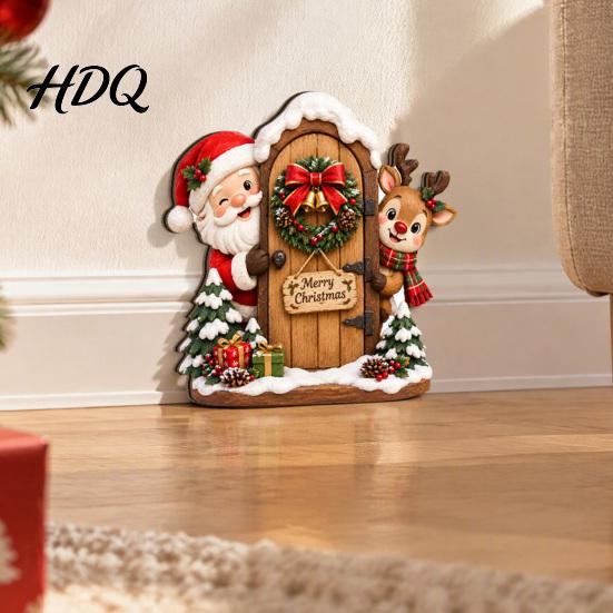 Christmas Hanging Ornaments Door Ornament Wooden Wall Mounted Festive Sign 2D Holiday Gift for Family Flat Art Home Entrance Decor Santa Claus
