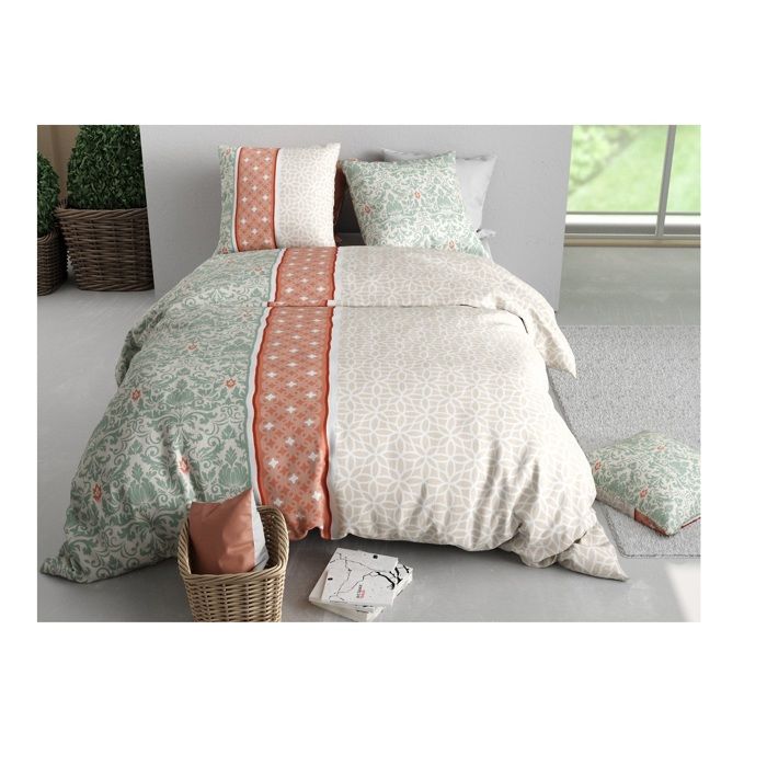 Housse De Couette + 2 Taies - Arabesque - 220 X 240 Cm - 100% Coton - Motifs Floraux Et Graphiques