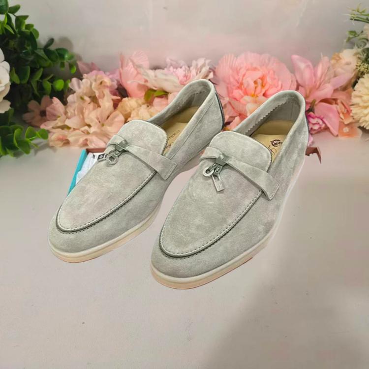 2025Dingpeng Women's Casual Slippers British Style One Step Lazy Shoes Flat Bottom Fleece Embellished Pendants Leisure Shoes