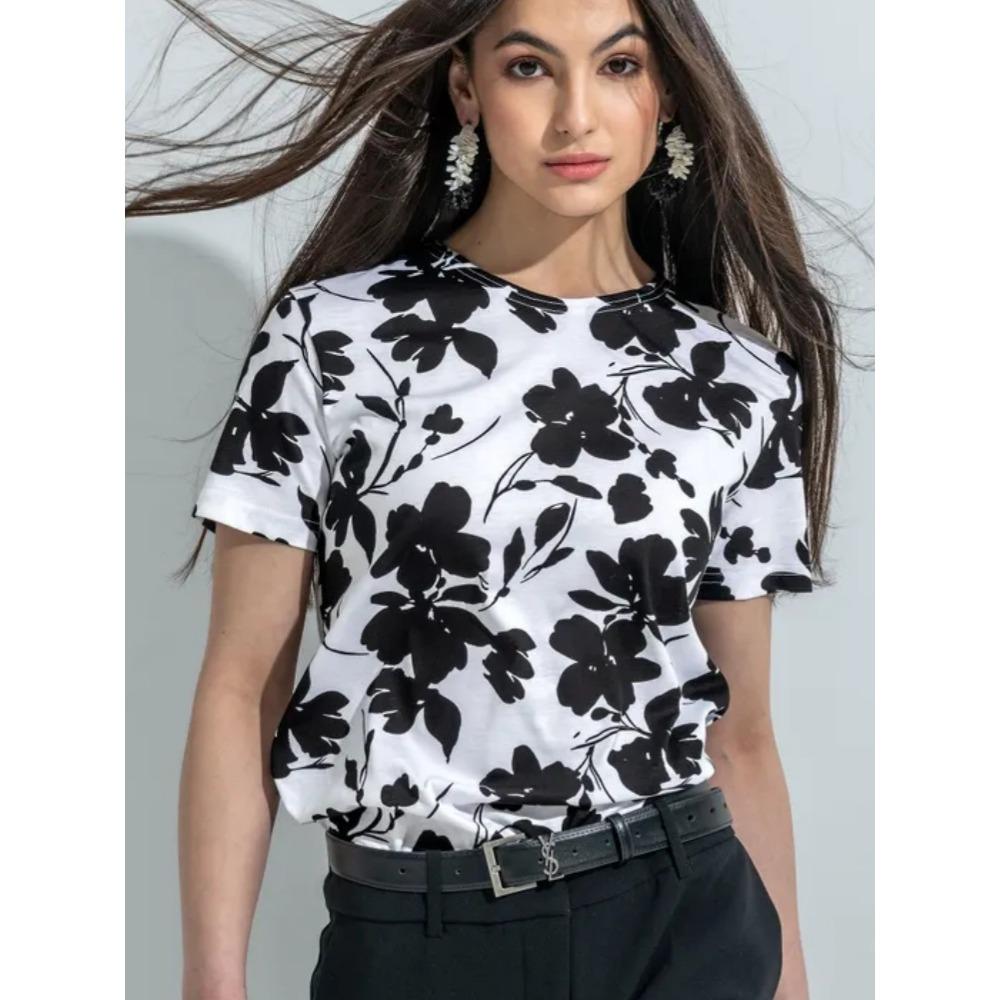 

Beautiful Flowers Butterfly Creative 3D Printed Short Sleeved T-shirt Fashionable Comfortable Soft Breathable Large Loose Womens T-shirt S