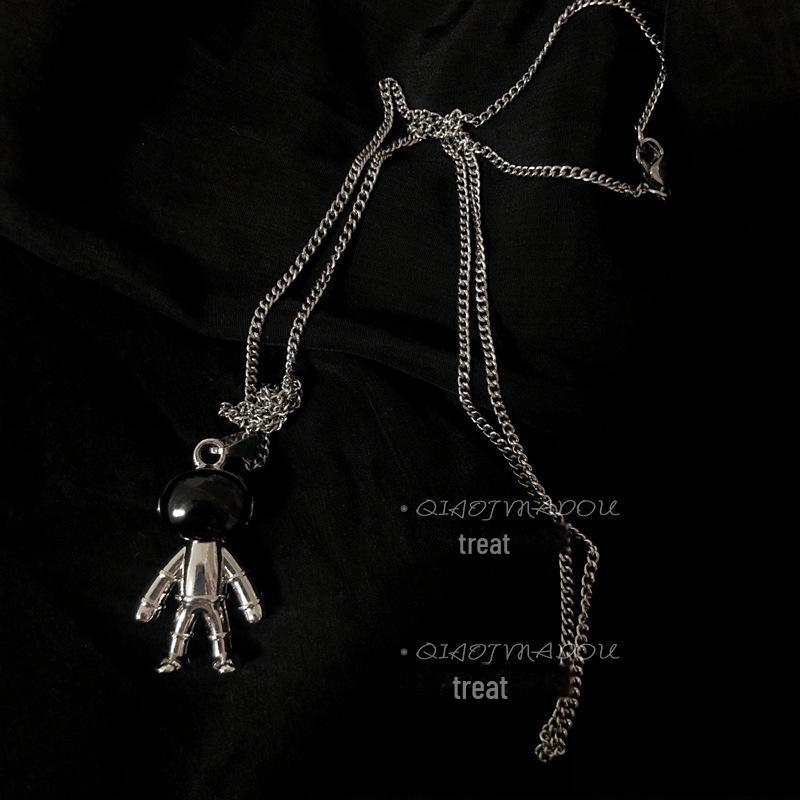 "European & American Double-Layer Love Necklace: Hip-Hop Inspired Long Sweater Chain for Women"