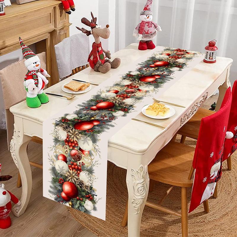 Christmas Ball Table Runner Merry Christmas Decorations For Home 2026 Cristmas Table Cover Navidad Noel Gift New Year Tablecloth