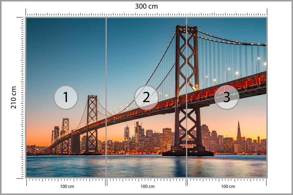 Photomural San Francisco Skyline With Oakland Bay Bridge At Sunset, California, Usa Washable Fleece 300x210