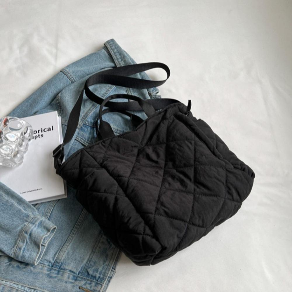 Large Capacity Plaid Shoulder Bag Casual Down Bag Storage Bag Quilt Puffer Bag  Office Worker