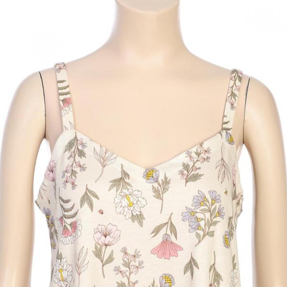 Barbara Beige Flower Modal Tank Dress  Ggw1033 
