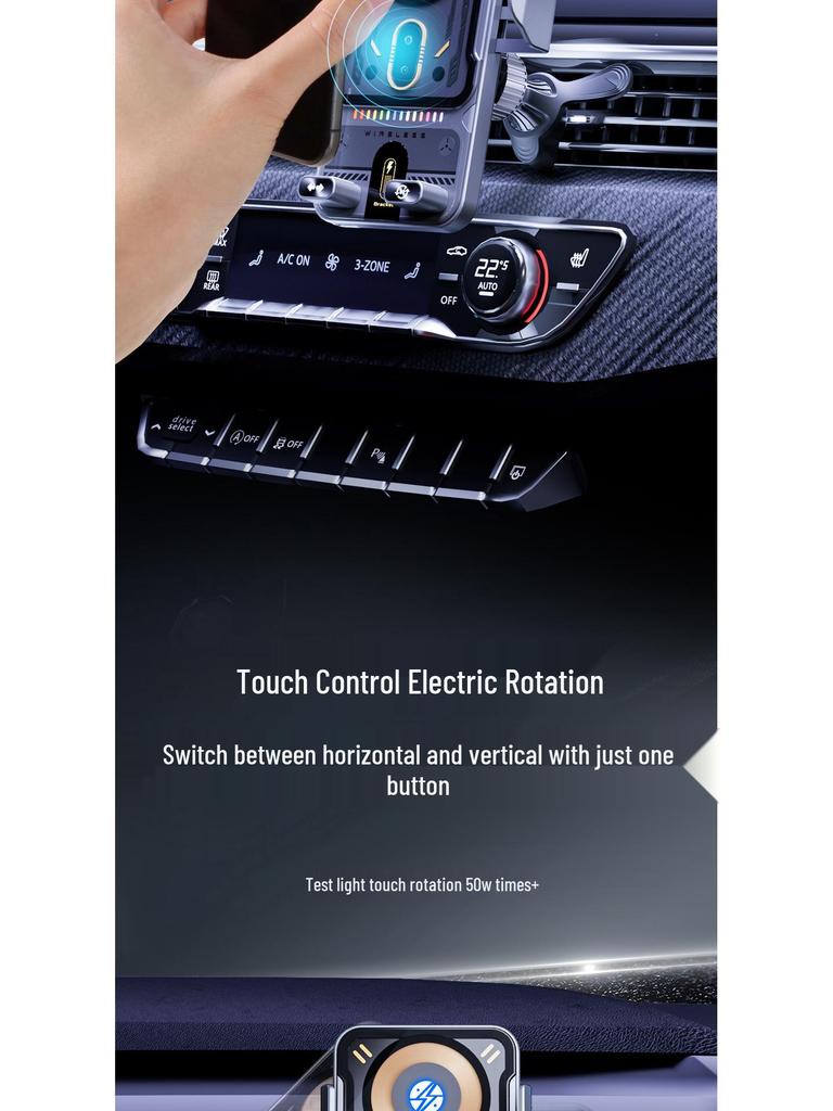 Rotating Wireless Car Charger Phone Mount with Smart Sensor Technology