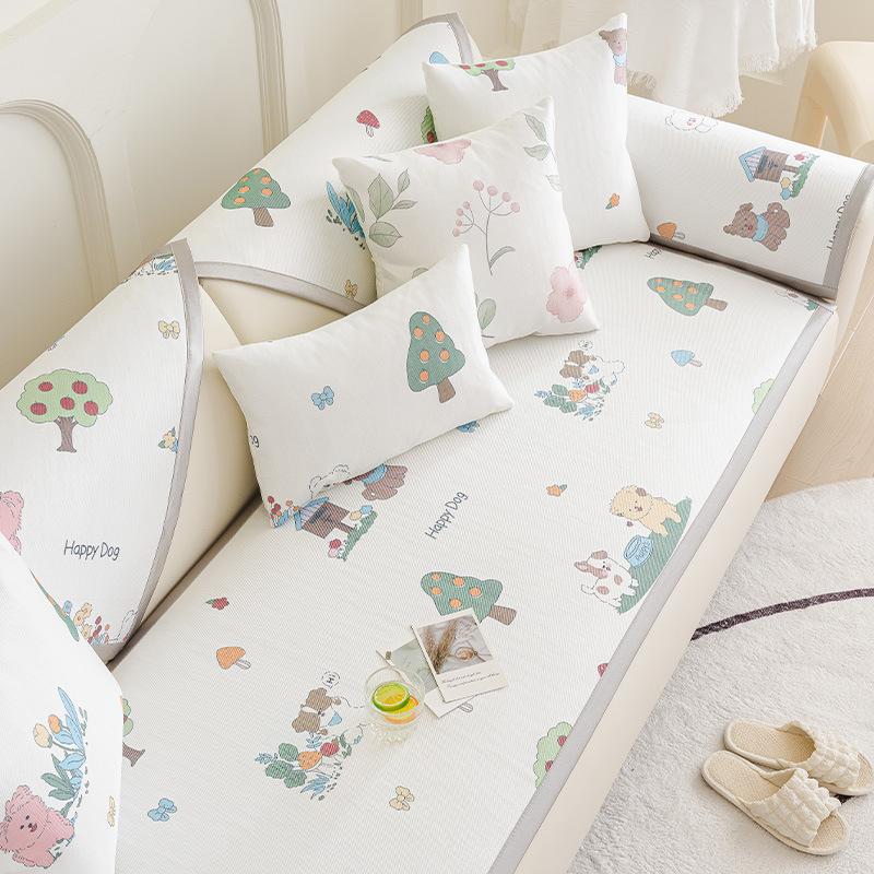 

New Ice Silk Sofa Cushion Summer Summer Fixed Non-Slip Seat Cushion Cartoon Cute Sofa Cover Cover Cloth 70*70cm