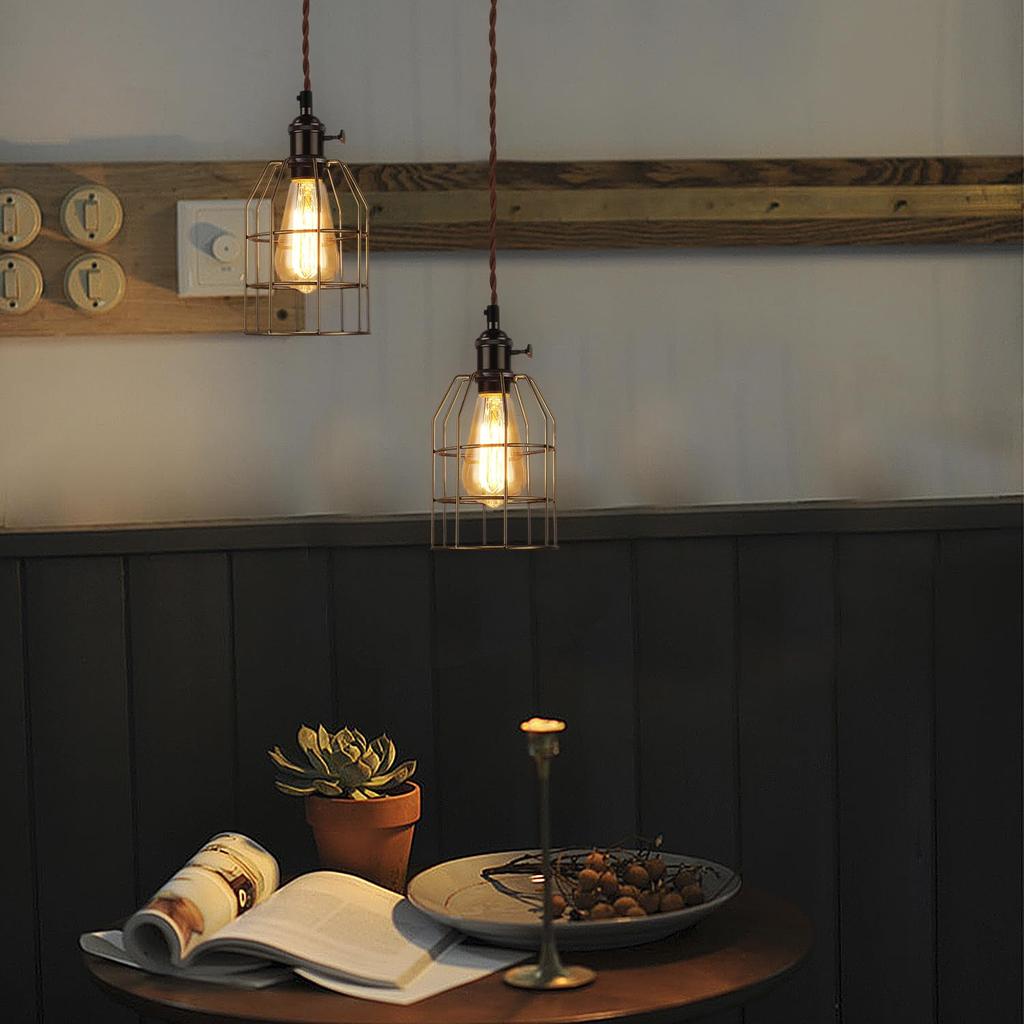 Cerdeco Exotic Pendant Light with a Retro, Vintage-Style Cage-Like Shade in Antique Bronze. Ceiling Light, PSE Certified, E26, Hanging Light,