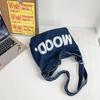 Letter Print Denim Crossbody Bag Large Capacity Student Shoulder Bag Men's Women's Handbags