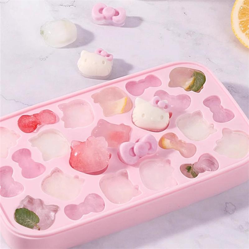Kitten Kt Press Ice Cube Mold - Cute Cartoon Silicone Ice Tray, Household Ice Making And Storage Box