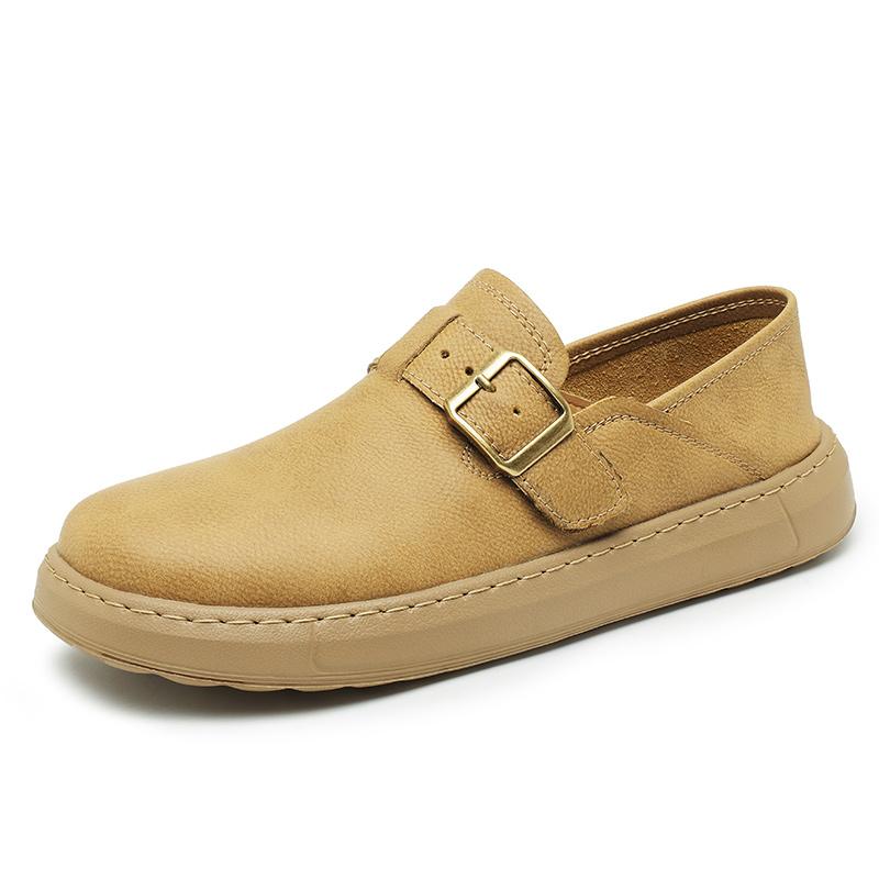 

Italian Men s Casual Leather Shoes Genuine Leather Retro Office Thick Bottom Loafers Monk Shoes Slip-on Outdoor Driving Flats 44 жёлтый