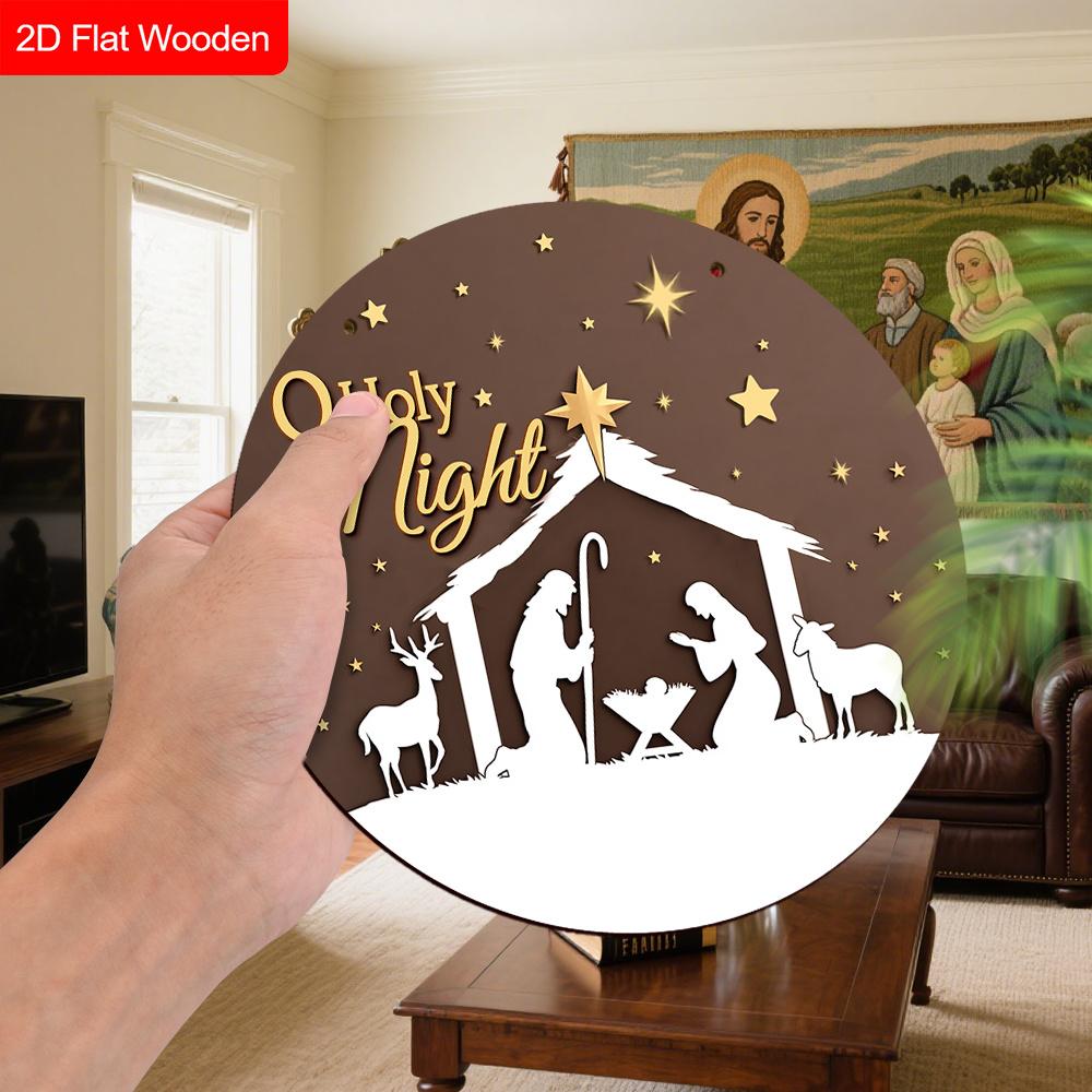 Rustic Nativity Wooden Christmas Sign - Holy Night Figurine Ornaments - Manger Sign - Ideal for Front Door, Wall Decor - Ideal Christmas Gift