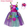 Rainbow Tutu Dress Cute Girls Sweet Lollipop Cosplay Dress up Purim Festival Celebration Costume Candy Design Girls Tutu Dress