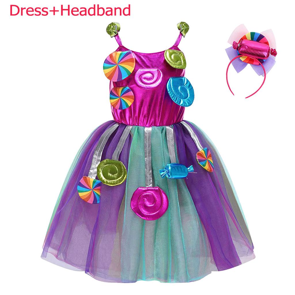 Rainbow Tutu Dress Cute Girls Sweet Lollipop Cosplay Dress up Purim Festival Celebration Costume Candy Design Girls Tutu Dress
