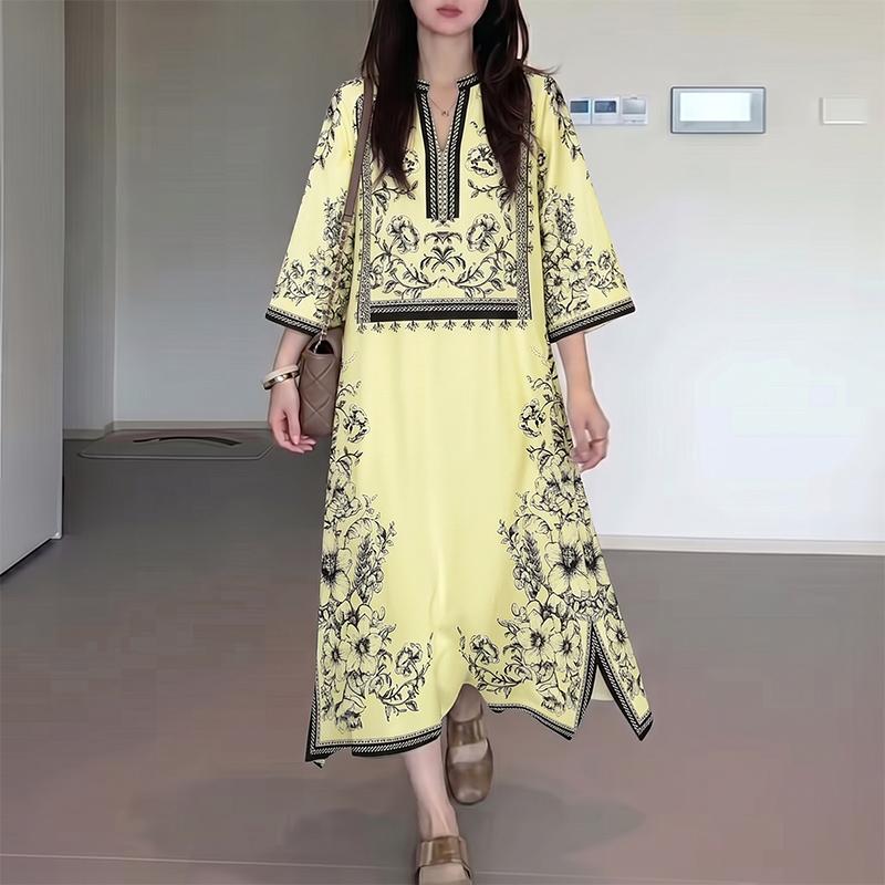 

ZANZEA Women Elegant Casual V-Neck 3/4 Sleeve Loose Print Dress 5XL