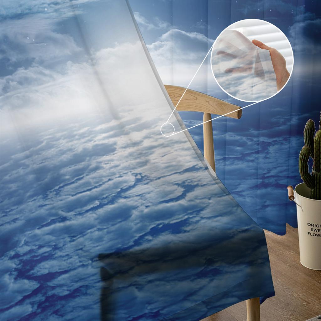White Clouds Moon In The Night Sky Tulle Window Curtains Living Room Organza Sheer Voile Curtain Bedroom Kitchen Home Decor