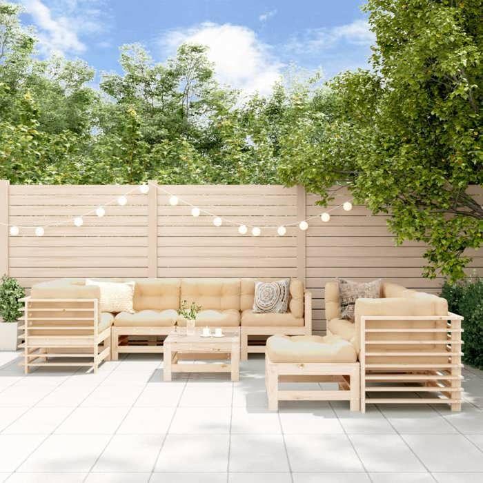VidaXL Salon de Jardin avec Coussins 10 pcs, Canapés avec Dossier et Accoudoir, Ensemble de Meubles avec Table Basse Patio 3186095
