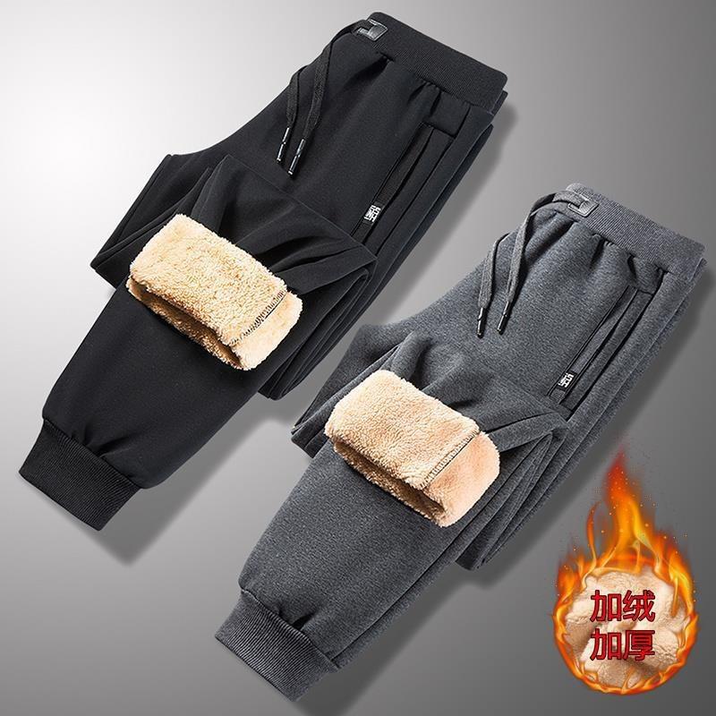 Mens Plus Size Thick Fleece Lined Jogger Pants Winter Warm Casual Sweatpants With Drawstring Waist